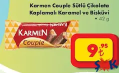 KARMEN COUPLE SÜTLÜ ÇİKOLATA KAPLAMALI KARAMEL BİSKÜVİ 42 G fiyat ve kampanya bilgisi